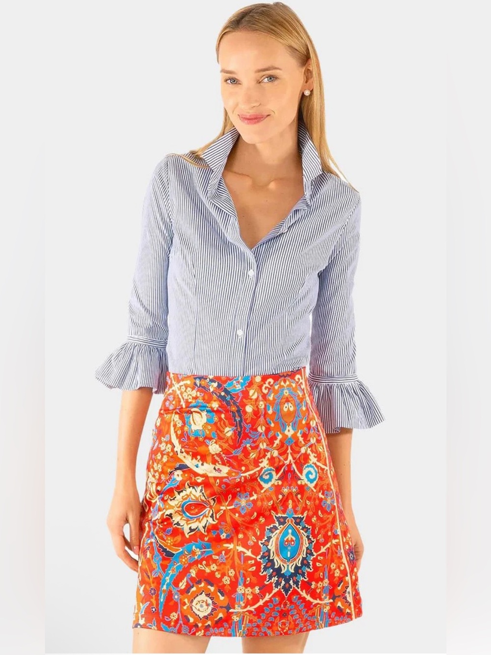 NEW Gretchen Scott Designs Priss Brooks Blouse - Stripe Wash & Wear XL